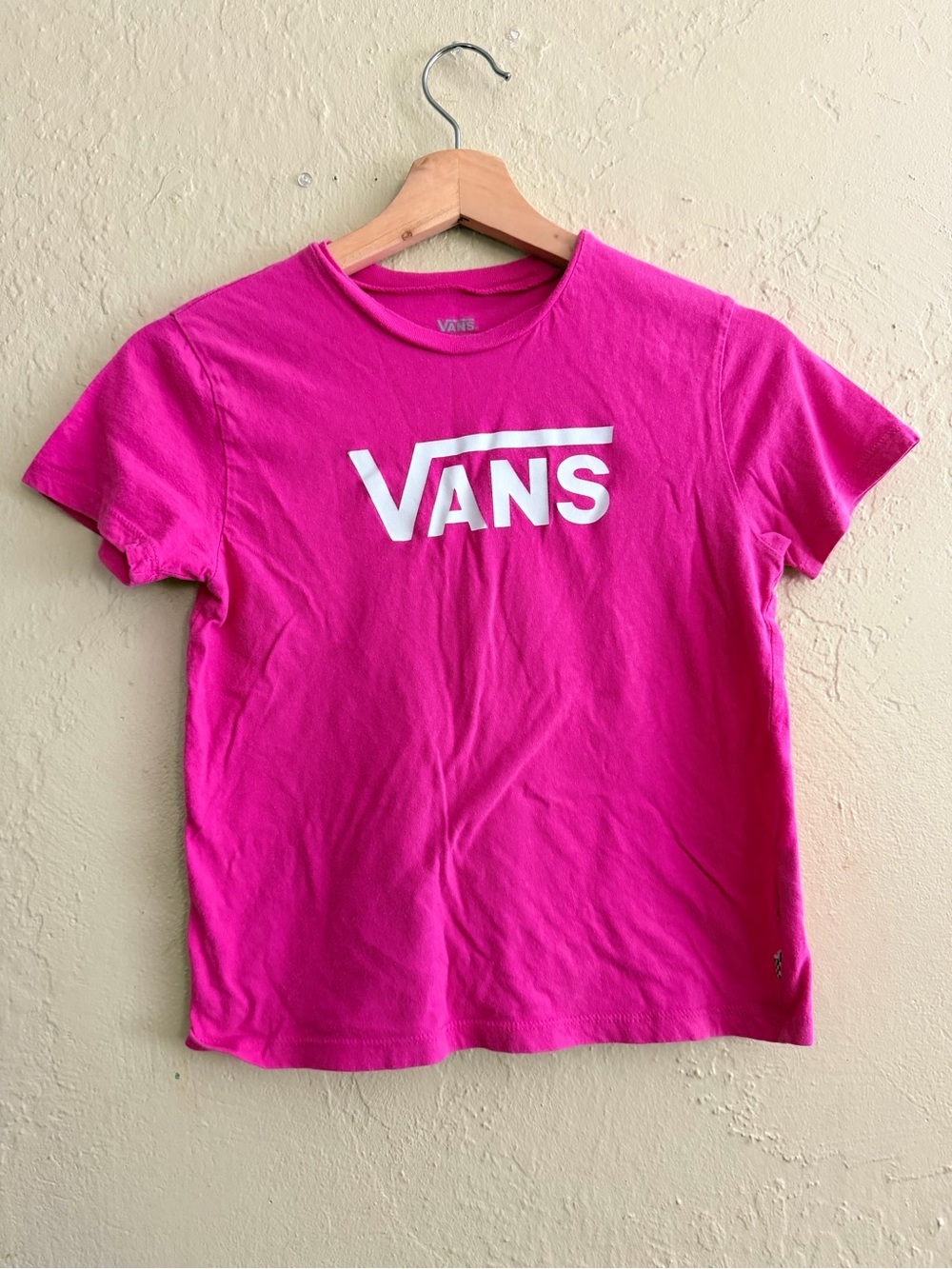 Vans Bright Pink Logo Tee with Checker Detail